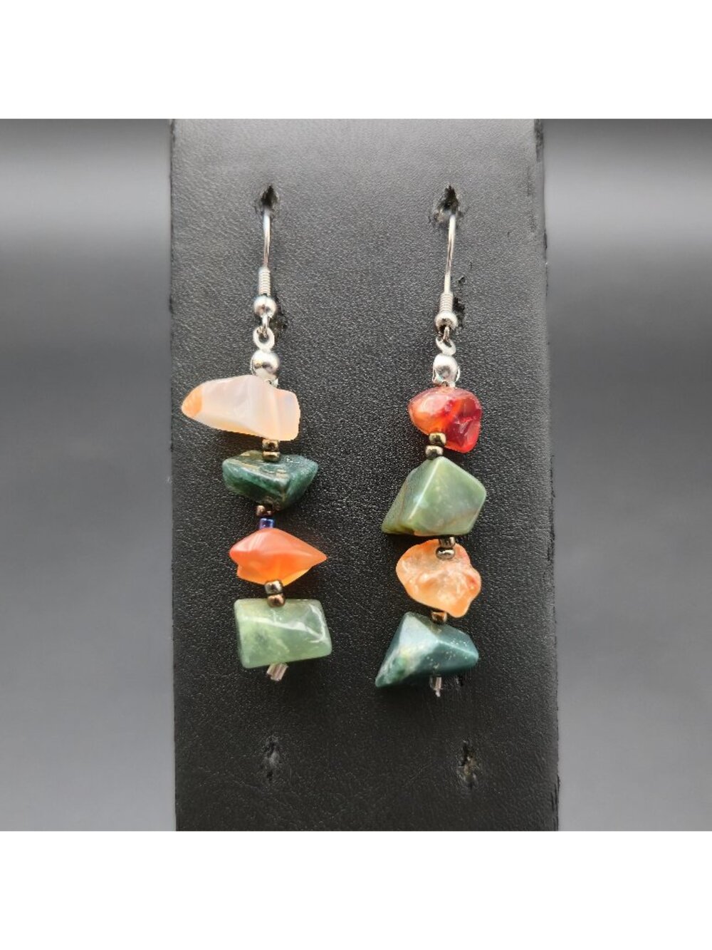 Handmade Multi-Gemstone Raw Crystal Chip Long Dangle Earrings A8632